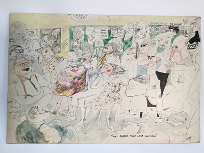 Lot 65 - Richard Drew, known as Zacron (British, 1943-2012), mixed media - 'Who passed that last motion', signed and dated '76, 50 x 75cm, unframed
