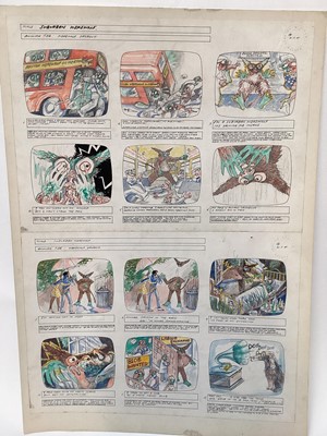 Lot 74 - Richard Drew, known as Zacron (British, 1943-2012), mixed media - Surburban Werewolf, storyboard on four pages, and another - The Buff, eight sheets in total, each 63 x 46cm