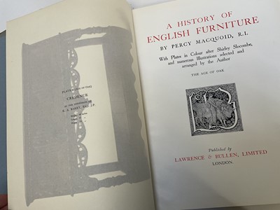 Lot 1677 - Percy MacQuoid - A History of English Furniture four volumes, in cloth bindings and dust wrappers