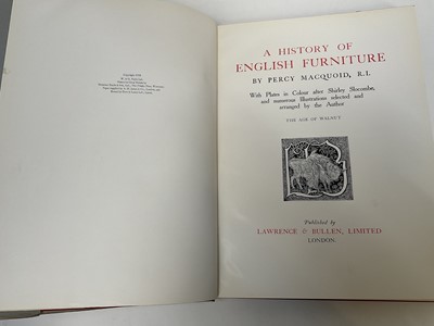 Lot 1677 - Percy MacQuoid - A History of English Furniture four volumes, in cloth bindings and dust wrappers