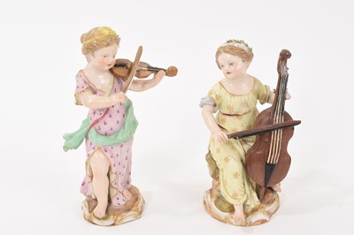 Lot 155 - Two 19th century Meissen porcelain figures of musicians