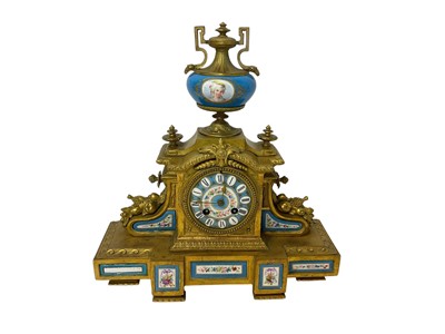 Lot 808 - 19th century French porcelain mounted gilt metal mantel clock