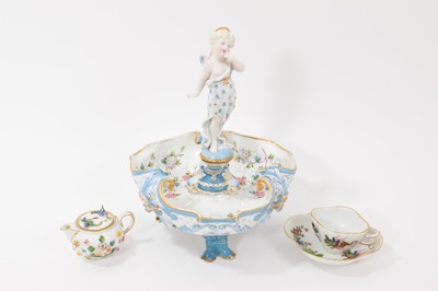 Lot 239 - KPM porcelain table centrepiece, Meissen miniature teapot and Meissen cup and saucer