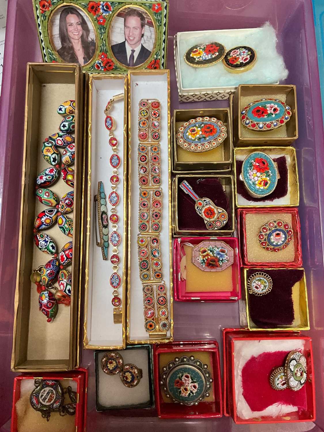 Lot 3 - Collection of vintage brooches including micro mosaic, paste set, Christian Lacroix 'Nöel 1998' gilt metal brooch etc