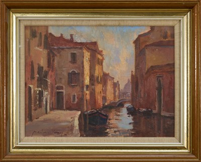 Lot 1145 - *Andrew King (b.1956) oil on board - Morning Sunshine, Venice, signed and dated '86, titled verso, 30cm x 40.5cm, in glazed frame