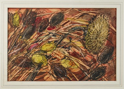 Lot 1142 - *Cavendish Morton (1911-2015) mixed media - Teasels, signed and dated 1965, 37cm x 55cm, in glazed frame