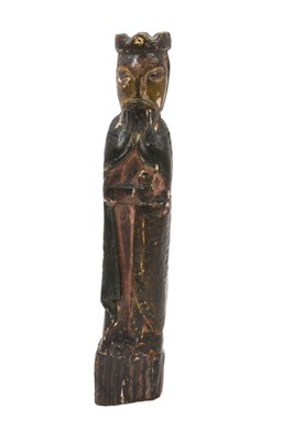 Lot 1093 - 19th century or earlier carved wood and polychrome painted figure of a crowned medieval king