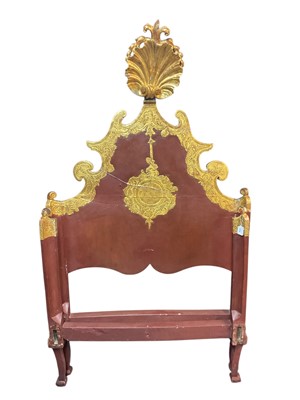 Lot 1538 - Elaborate Continental gilt and painted single bed with shell crest