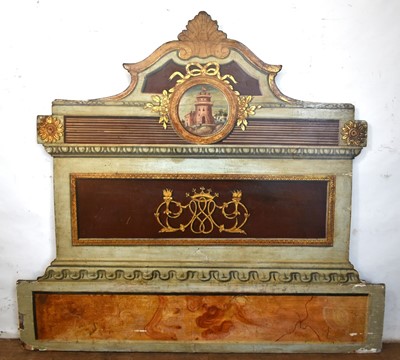 Lot 1539 - 19th century Continental polychrome painted headboard