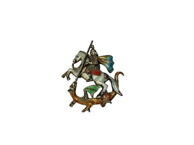 Lot 82 - Silver, marcasite and enamel George and the Dragon brooch