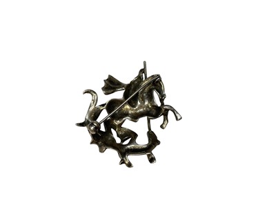 Lot 82 - Silver, marcasite and enamel George and the Dragon brooch