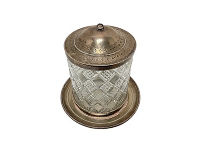 Lot 432 - Victorian cut glass and silver biscuit barrel