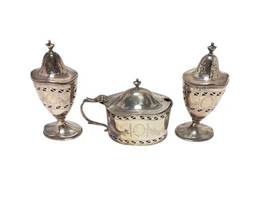 Lot 434 - Three piece silver cruet set