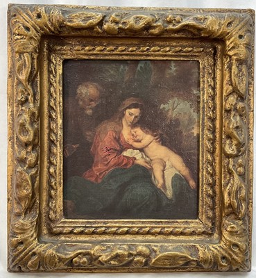 Lot 157 - Antique print on canvas - The Madonna and Child, 21.5cm x 18.5cm, in decorative gilt frame
