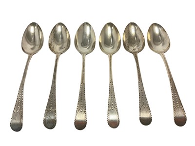 Lot 384 - Set of six George III silver table spoons spoons, by GS over TH, Lo...