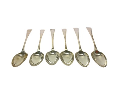 Lot 381 - Six silver Old English pattern dessert spoons