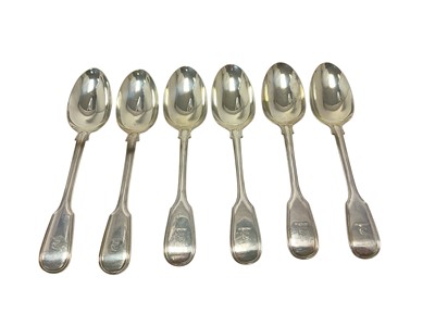 Lot 379 - Matched set of six early Victorian fiddle and thread table spoons