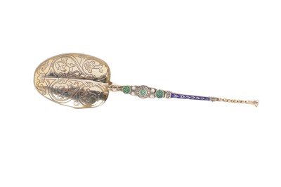 Lot 374 - Silver and enamelled anointing spoon