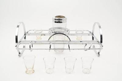 Lot 325 - Stylish Art Deco yacht’s chrome cocktail stand engraved glasses and shaker