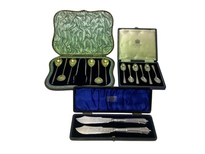 Lot 268 - Three sets of miscellaneous cutlery including set of six Soviet Russian silver spoons