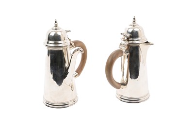 Lot 274 - Queen Anne style baluster chocolate pot and ensuite hot water jug, 1...