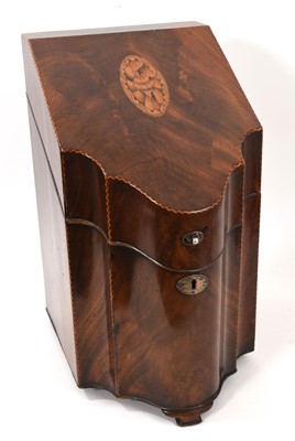 Lot 1018 - George III mahogany and barber-pole strung knife box
