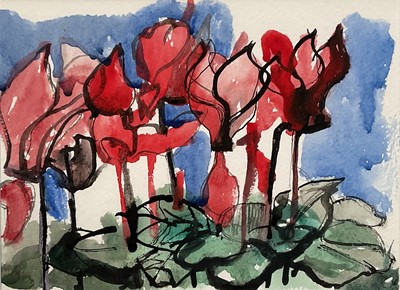 Lot 217 - Brian Innes watercolour - Cyclamen, 15cm x 20cm, mounted in glazed gilt frame
