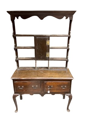 Lot 1674 - 18th century oak high dresser of small proportions