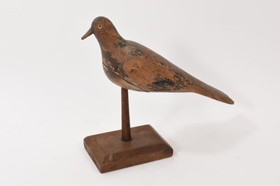 Lot 1007 - 19th century painted pine decoy pigeon with glass eyes