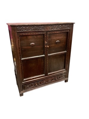 Lot 1670 - 17th century and later oak two door cupboard
