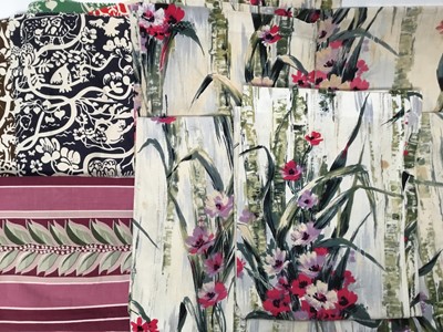 Lot 2092 - Quantity of vintage printed floral and striped cotton curtains and covers. Fabric Mitt Zoo by Sven Fristedt, glazed cotton fabric pieces and floral glazed pleated pelmut. Sold with hand embroid...