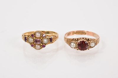 Lot 564 - Two antique gold seed pearl and gem set rings