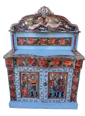 Lot 1604 - Antique Eastern European painted marriage cupboard