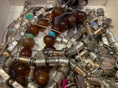 Lot 47 - Group of silver mounted semi-precious bead necklaces, bracelets, pendants and a green hard stone bangle
