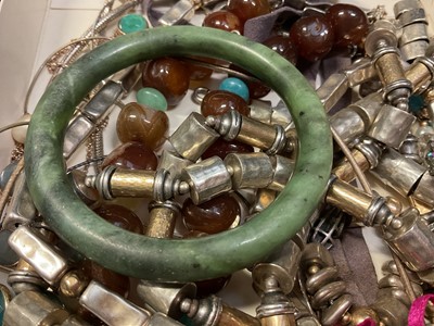 Lot 47 - Group of silver mounted semi-precious bead necklaces, bracelets, pendants and a green hard stone bangle
