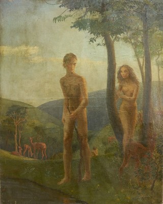 Lot 1300 - English School, early 20th century, oil on canvas - 'Adam and Eve', 127cm x 101cm, unframed