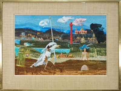 Lot 1376 - Barry Evans (20th century) mixed media - Surrealist composition, signed and dated 1973, 37cm x 58cm, in glazed frame