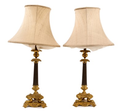 Lot 1026 - Pair of Regency style ormolu lamp bases