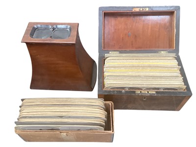 Lot 2420 - Edwardian stereoscopic viewer together with stereoscopic slides in wooden box