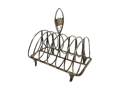 Lot 334 - George III silver toast rack by William Allen III, London 1804