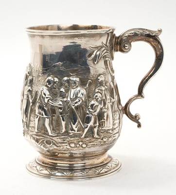 Lot 335 - Large Victorian silver tankard, heavily decorated depicting an Eastern scene