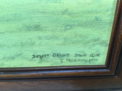 Lot 176 - Geraldine Freeman, oil on canvas - Desert Orchid and Dawn Run taking a fence signed and dated 1990, 50cm x 60cm, framed