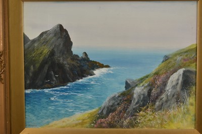 Lot 151 - Daniel Sherrin (1868-1940) gouache - Rocky Coastline, signed, 37cm x 49cm, in glazed gilt frame