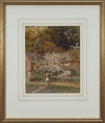 Lot 1346 - Helen Allingham (1848-1926) watercolour - Cherry Tree Cottage, signed, 28.5cm x 23cm, exhibition labels verso, in glazed gilt frame.