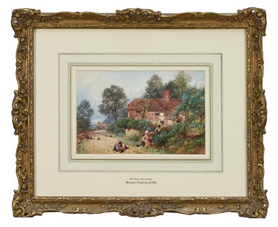 Lot 1345 - Myles Birket Foster (1825-1899) fine watercolour - 'The Fruit Pickers', Witley, Surrey, initialled, 15cm x 22.5cm, in glazed gilt frame