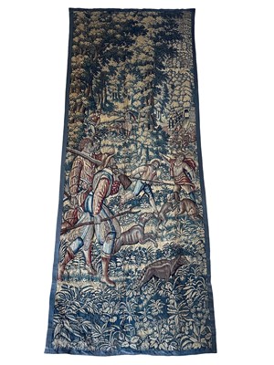 Lot 1723 - 16th century Flemish entre-fenêtre tapestry panel worked with a wolf hunting scene. 251cm x 98cm