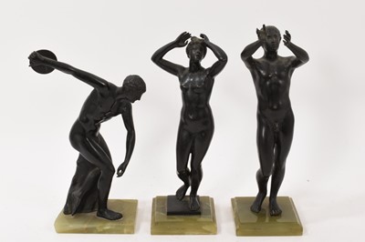 Lot 835 - Set of three Continental Grand Tour late 19th / early 20th century bronze figures after...