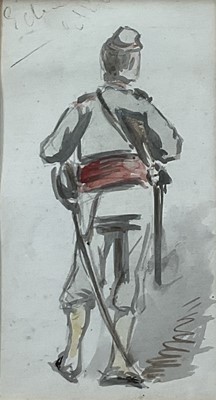 Lot 172 - Irving Montague, watercolour - French soldier, 10cm x 5.5cm, in glazed frame