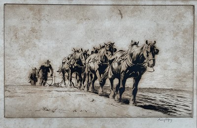 Lot 1089 - George Soper (1870-1942) etching - Autumn Ploughing, The Four Seasons, signed below in pencil, 18cm x 30cm, in glazed frame