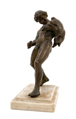 Lot 888 - 19th century Grand Tour bronze figure of the drunken fawn, raised on marble plinth